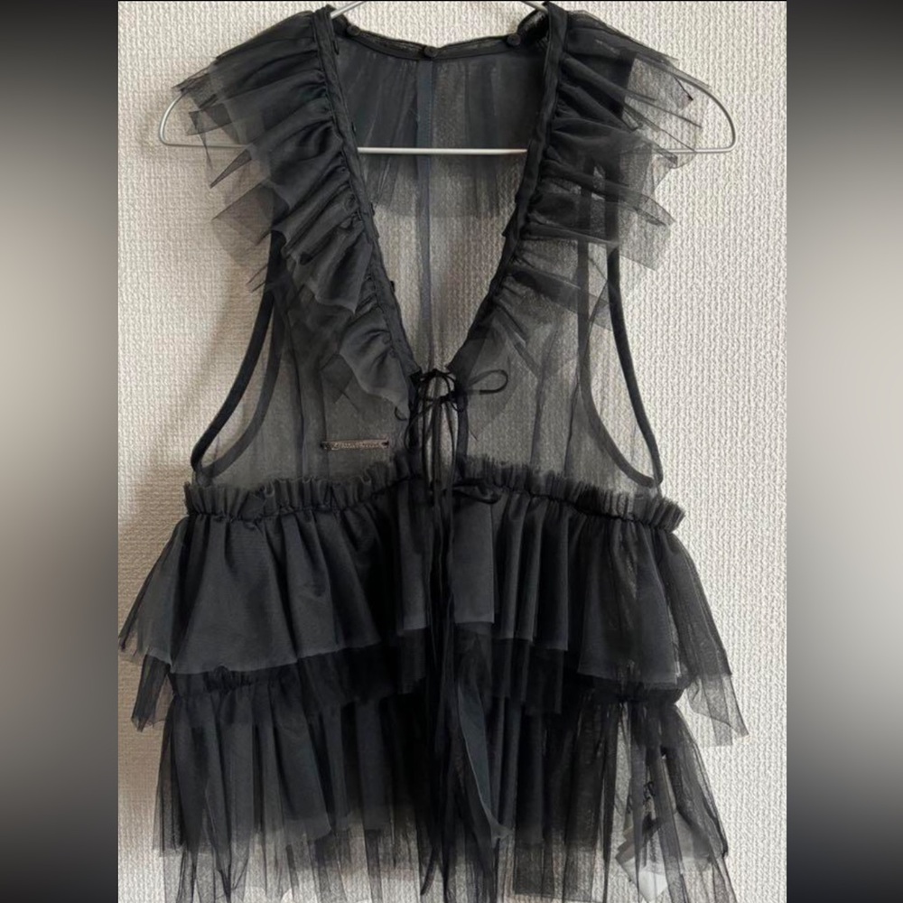 Prank Project Frill Tulle Sheer Black Removable Ruffled Collar Vest